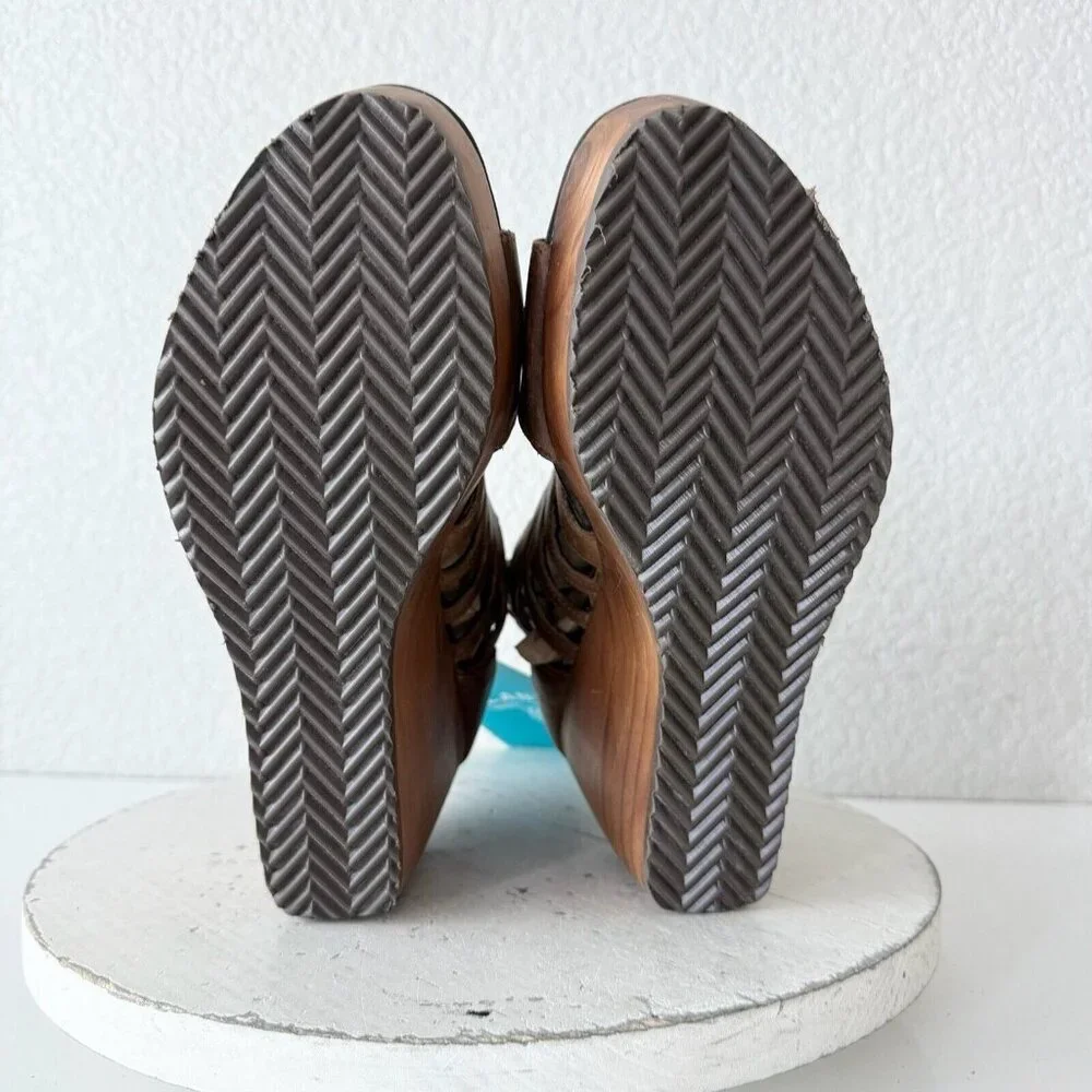 NEW Lane Boots BECCA Womens Brown Wedges Sz 9.5 Western Sandals Cowgirl Leather - Picture 11 of 12